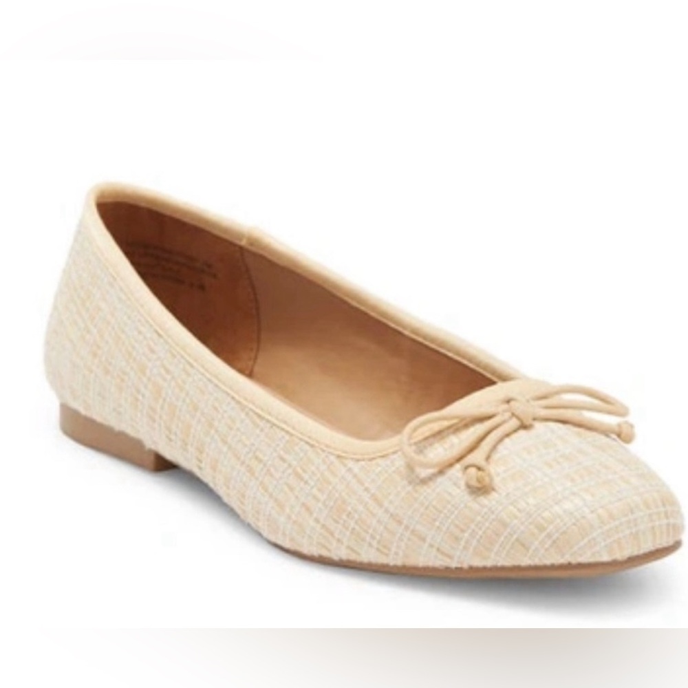 Steve Madden Woven Beige Seemly Ballet Flats Ladies Size 5.5 Raffia Bow Square